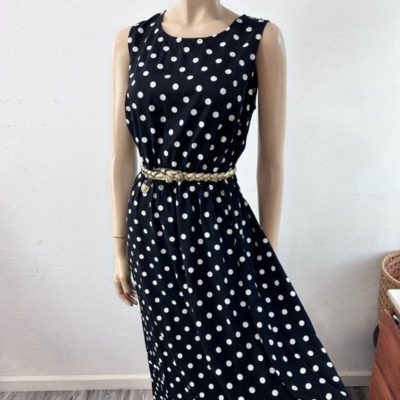 Vintage Dani/Michaels polka dots Sleeveless Crew Neck Midi Sundress - Picture 13 of 16